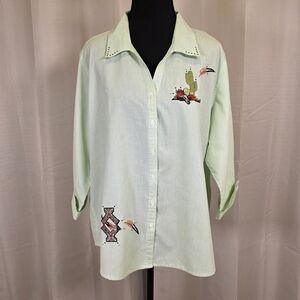 Las Olas Southwestern Cactus Embroidered Button Up Shirt 🌵 Women’s L